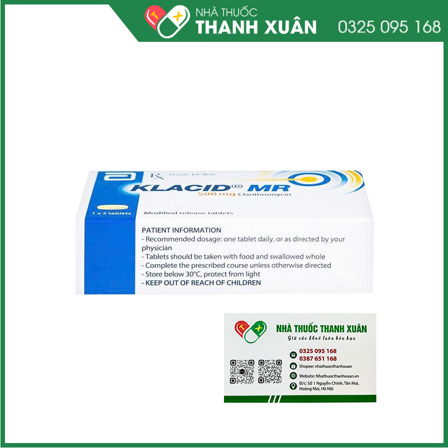 Klacid MR 500mg điều trị nhiễm khuẩn hô hấp, nhiễm trùng tiết niệu, da hoặc mô mềm